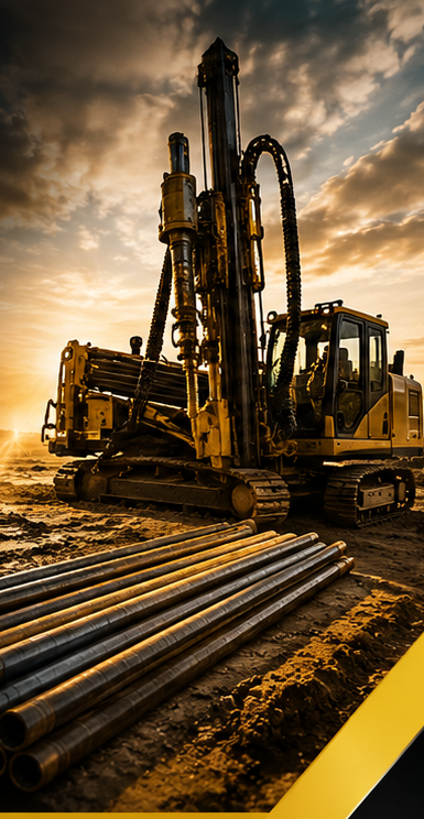 HDD drill rig working on site at sunset
